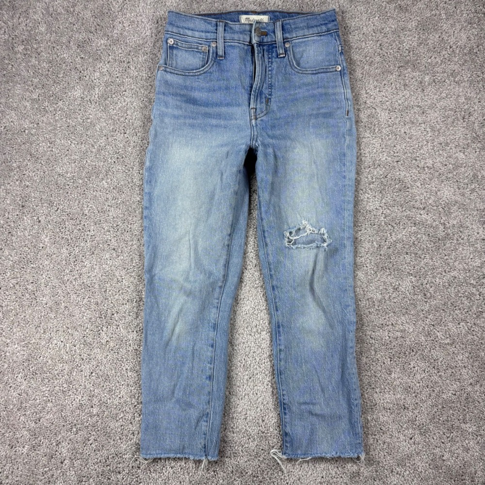 Madewell The Perfect Vintage Jean 24P Light Wash Distressed Raw Hem High Rise